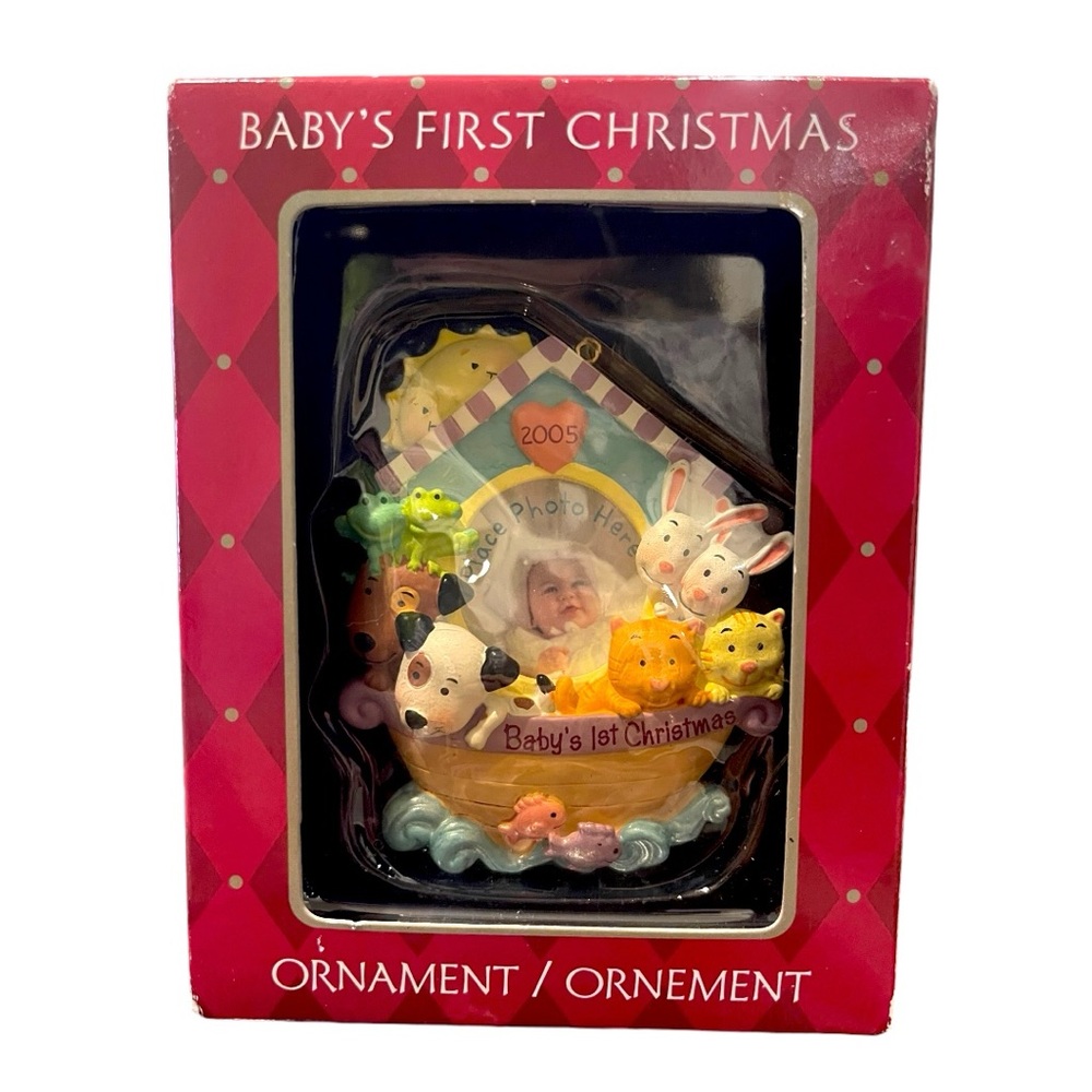 NEW American Greetings 2005 Babys 1st Christmas Ornament Noah's Ark Photo Holder